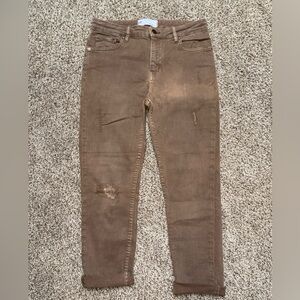 Free People Distressed Knee Brown High Waisted Jeans Womens Size 28 Cuffed Ankle